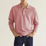Polo en laine CORVIN Olyndra London, vue de face, en tissu tricoté avec col classique et manches longues, couleur neutre.