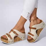 Sandales plateforme d'été Olyndra London Darcy, ouvertes avec brides en cuir, semelle épaisse, style élégant et confortable.