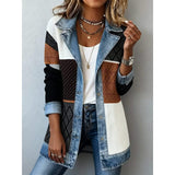 Veste casual Olyndra London en denim avec bordure, coupe décontractée, portée sur un mannequin.