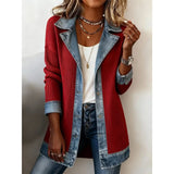 Veste casual Olyndra London avec bordure en denim, coupe décontractée, manches longues et col classique, vue de face.