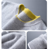 Pull en cachemire WESTMERE de Olyndra London, vue de face, en gris clair, avec col rond et manches longues.