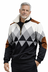 Sweat zippé pour homme Olyndra London, en coton gris avec capuche et fermeture éclair, porté par un mannequin.