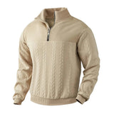 Sweat à capuche Olyndra London Camden Premium avec zip quart, tissu doux, style décontracté, couleur gris clair.