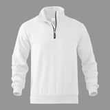 Sweat à capuche premium Camden Olyndra London avec fermeture éclair quart de zip, gris clair, tissu confortable et tendance.