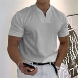 T-shirt ETHAN Olyndra London, style business fitness, en coton gris clair, vue de face, vêtement décontracté pour homme.