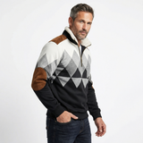 Sweat zippé pour homme Olyndra London, tissu confortable gris avec fermeture éclair et capuche.