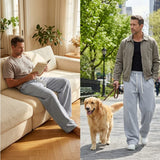 Pantalon cordon confort quotidien Olyndra London en tissu doux, coupe décontractée, couleur neutre, porté sur un modèle.