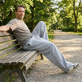 Pantalon cordon confort quotidien Olyndra London, pantalon décontracté en tissu doux, coupe régulière, couleur neutre.